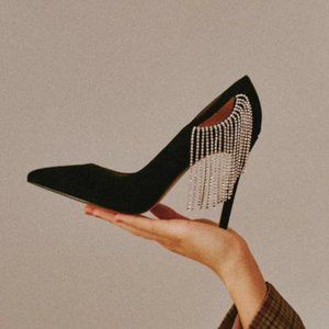 NIB Jaggar Diamante Black Suede Rhinestone Pumps